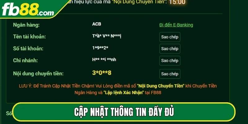 Cập nhật thông tin đầy đủ